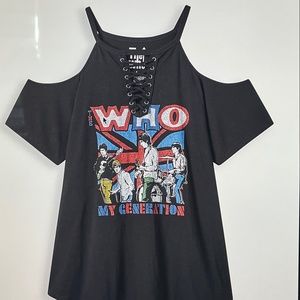 LACE-UP COLD SHOULDER TEE - COTTON THE WHO BLACK SZ 3X] - NWT